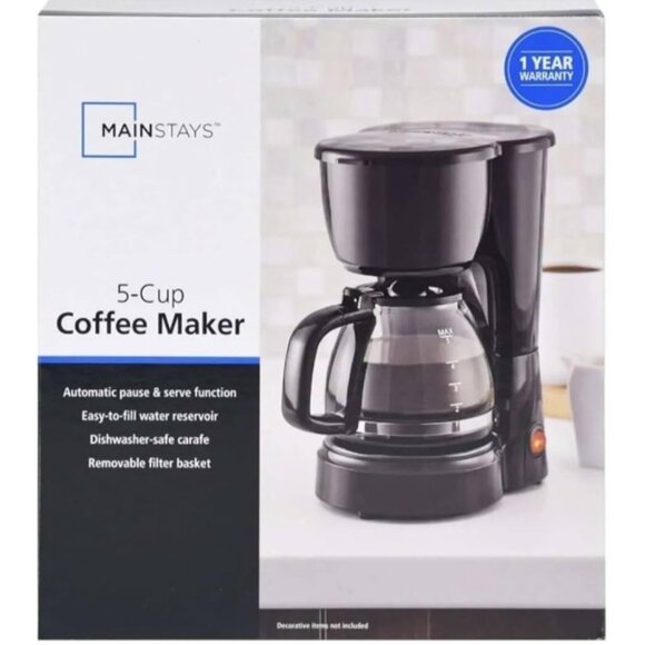 Mainstays 5 Cup Coffee Maker Kitchen Appliance Brew Senior Living College Dorm - Picture 2 of 11